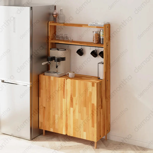 Hazy Wood Coffee Bar Table with Storage – Furniture for Coffee Bar Setup Demontha