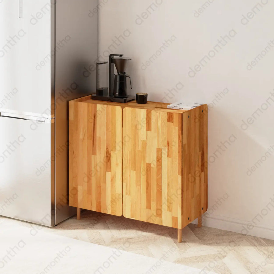 Hazy Wood Coffee Bar Table with Storage – Furniture for Coffee Bar Setup Demontha