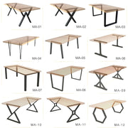 Wood dining table with 12 leg style options including Tapered, Hairpin, Parsons, X-leg, Flared, Square, Cross, Straight, Mid-Century, Industrial, Farmhouse, Modern, and V-Leg designs, allowing you to customize the look to suit your space and style