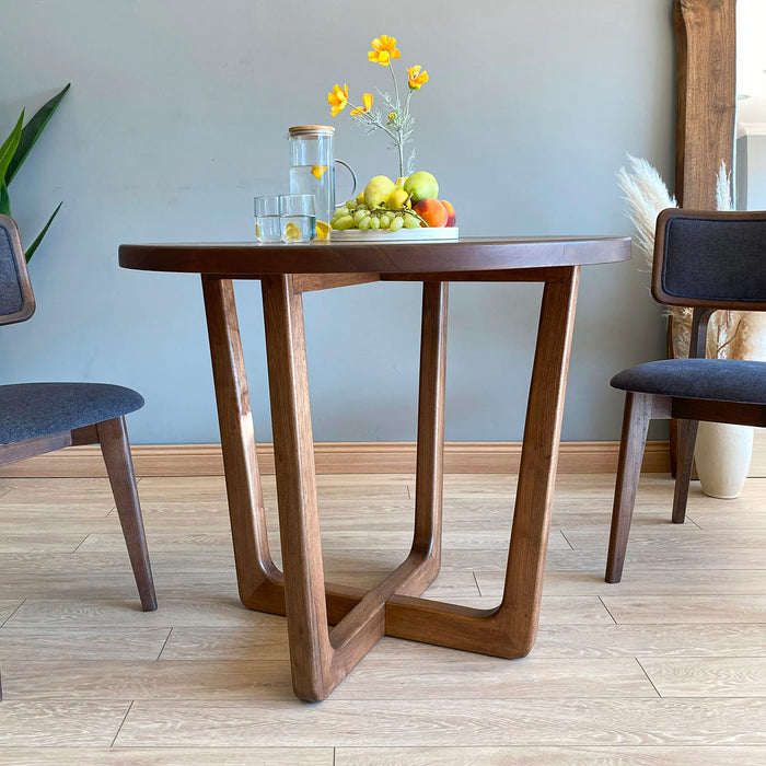 Muse Solid Walnut Wood Mid Century Round Dining Table