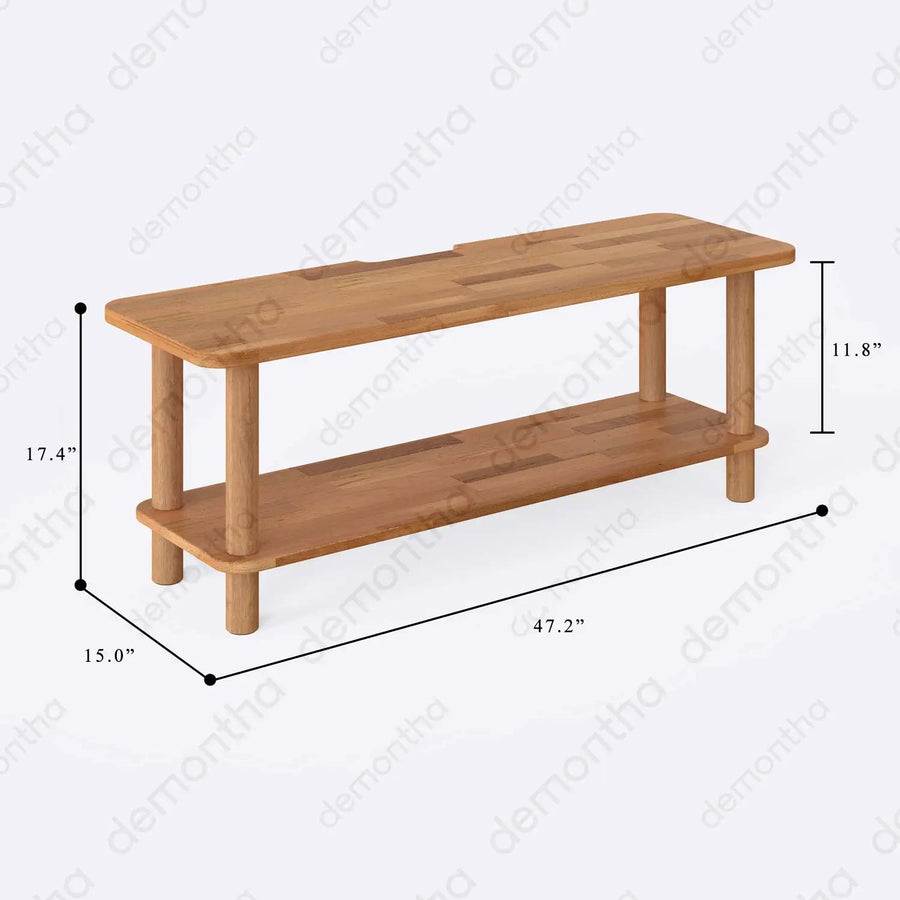 Venice Solid Wood Minimalist TV Stand – 2-Tier Media Console Demontha