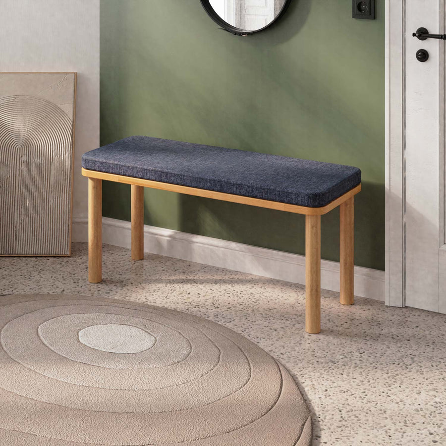 Beverly Hills Solid Beech Wood Bench | Modern Upholstered Entryway Bench Demontha