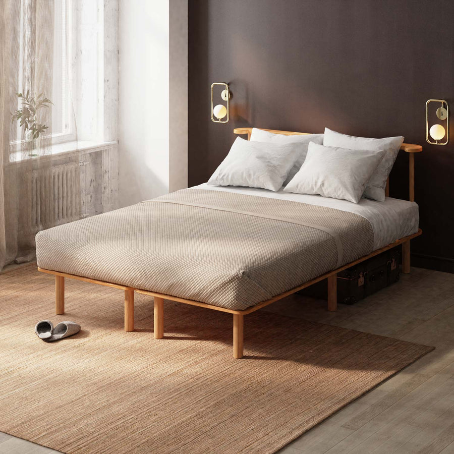 Queens Solid Beech Wood Double Bed Frame | Scandinavian Platform Bed Demontha