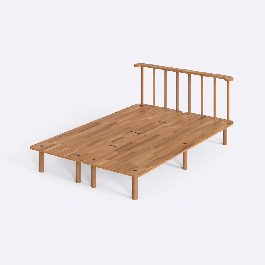Queens Solid Beech Wood Double Bed Frame | Scandinavian Platform Bed Demontha
