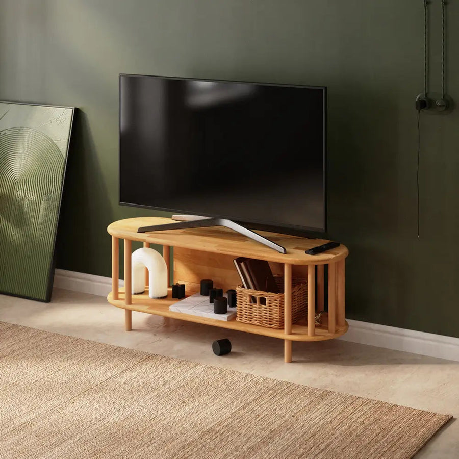 Milan Solid Beech Wood TV Unit | Modern Low Profile Media Console Demontha