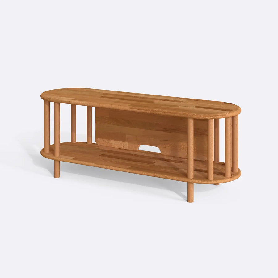 Milan Solid Beech Wood TV Unit | Modern Low Profile Media Console Demontha