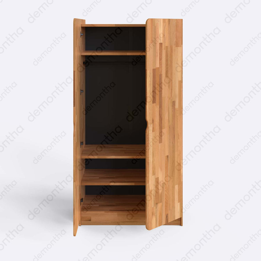 Orion Solid Wood Wardrobe – Hanging Closet with Shelves | Minimalist Storage Armoire Demontha