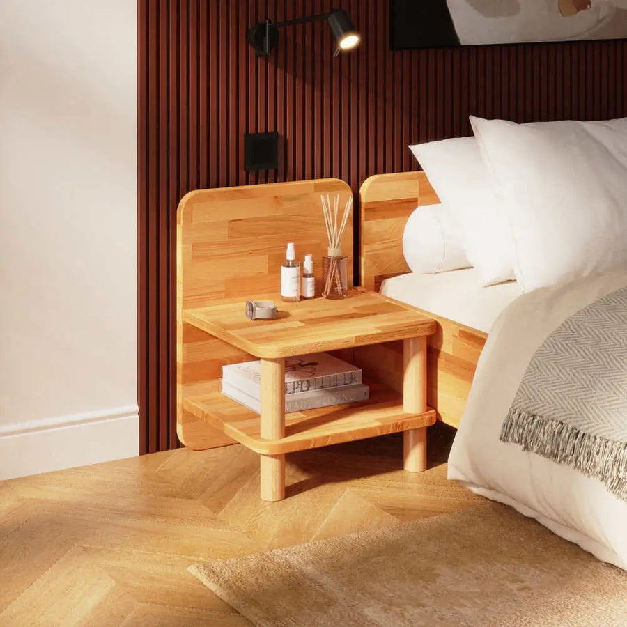 Ruby Solid Beech Wood Nightstand | Modern Minimalist Bedside Table Demontha