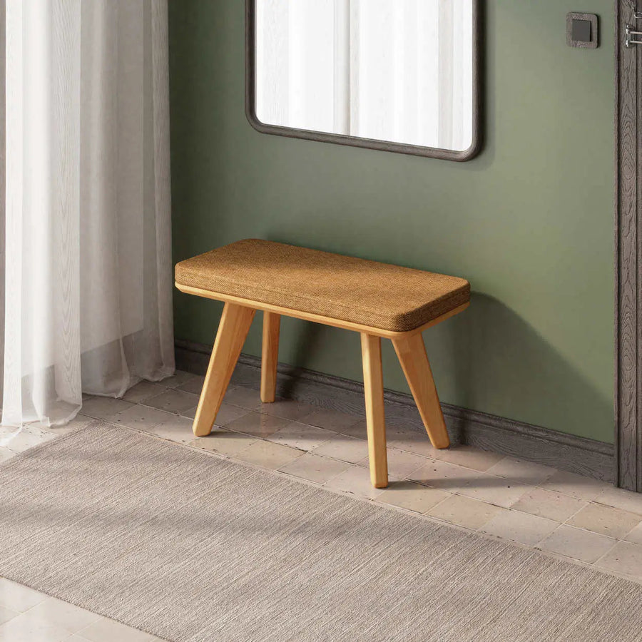 Dakota Solid Beech Wood Bench | Minimalist Upholstered Entryway Bench Demontha