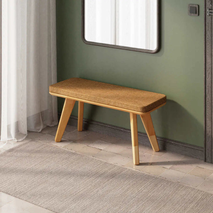 Dakota Solid Beech Wood Bench | Minimalist Upholstered Entryway Bench Demontha