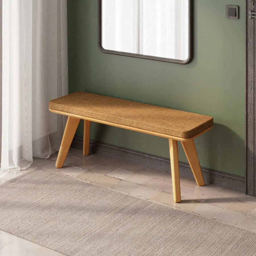 Dakota Solid Beech Wood Bench | Minimalist Upholstered Entryway Bench Demontha