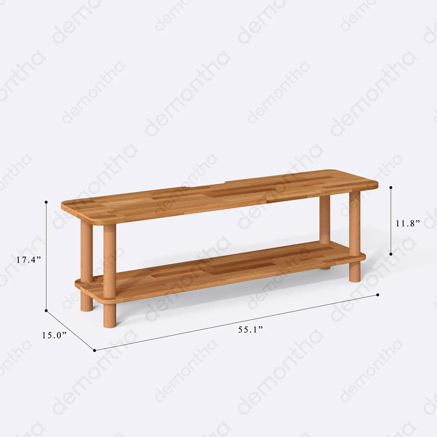 Venice Solid Wood Minimalist TV Stand – 2-Tier Media Console Demontha