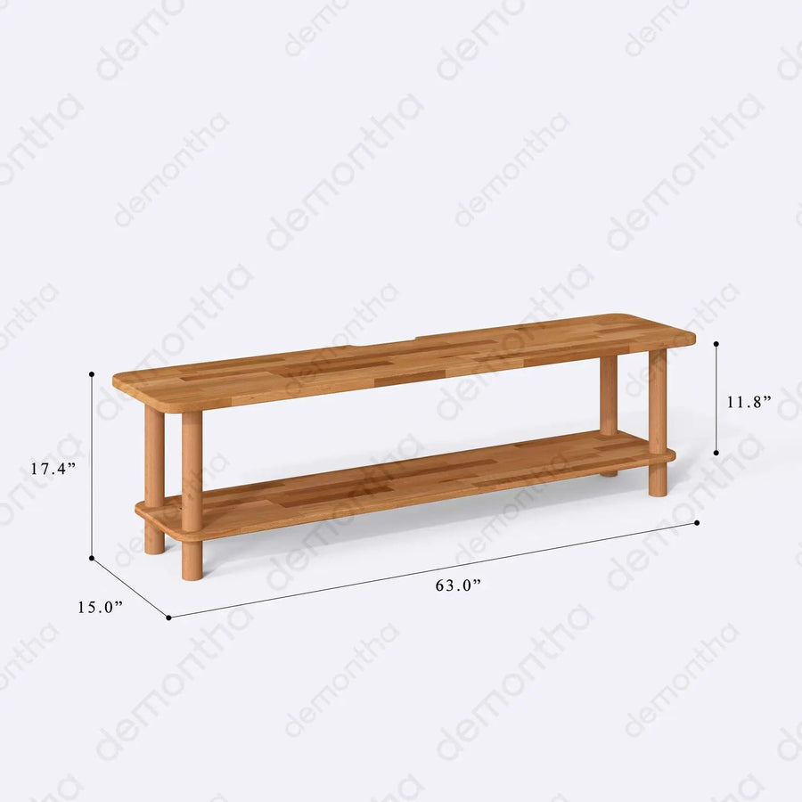 Venice Solid Wood Minimalist TV Stand – 2-Tier Media Console Demontha