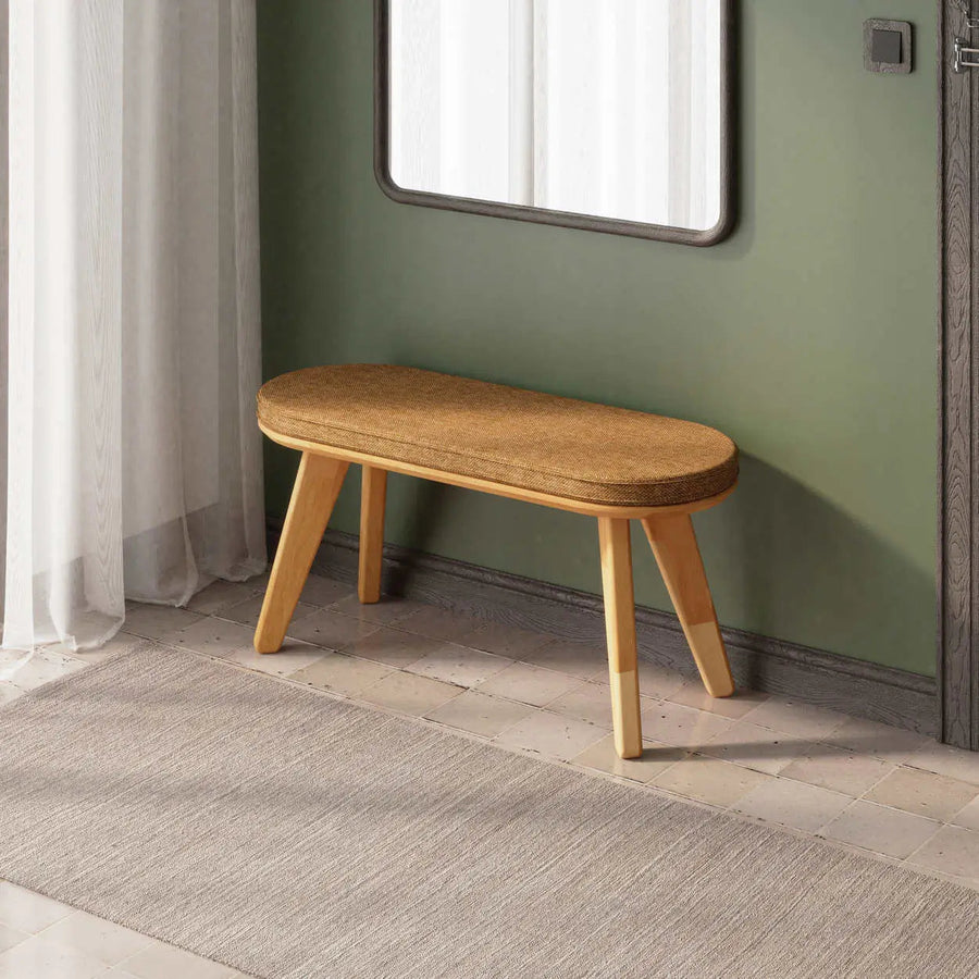 Monroe Solid Beech Wood Bench | Minimalist Upholstered Entryway Bench Demontha