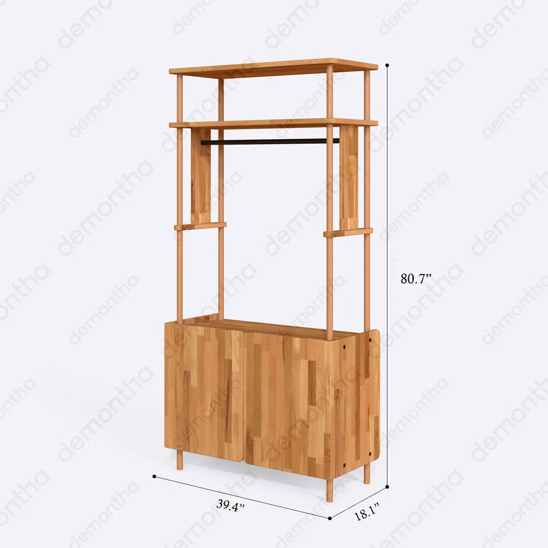 Marceille Solid Wood Clothing Rack with Cabinet – Open Storage Unit