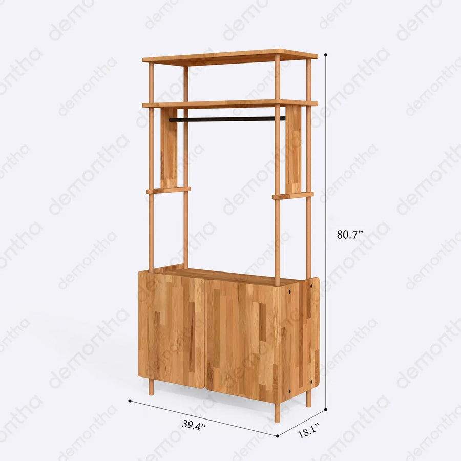 Marceille Solid Wood Clothing Rack with Cabinet – Open Storage Unit Demontha