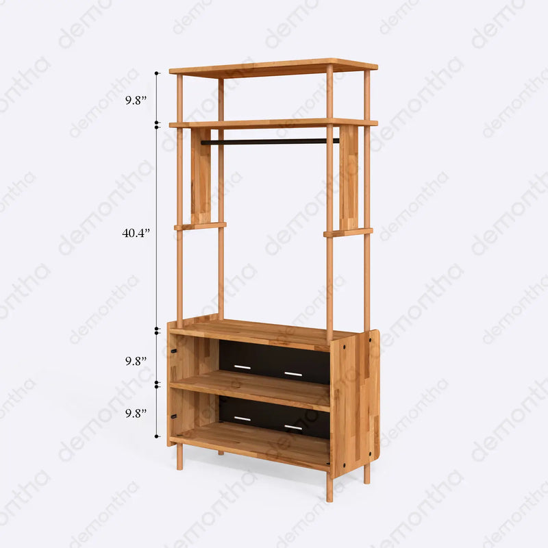 Marceille Solid Wood Clothing Rack with Cabinet – Open Storage Unit