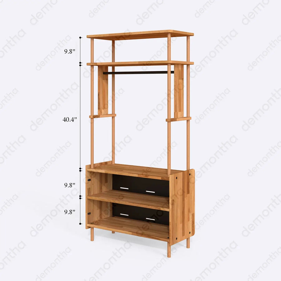 Marceille Solid Wood Clothing Rack with Cabinet – Open Storage Unit Demontha