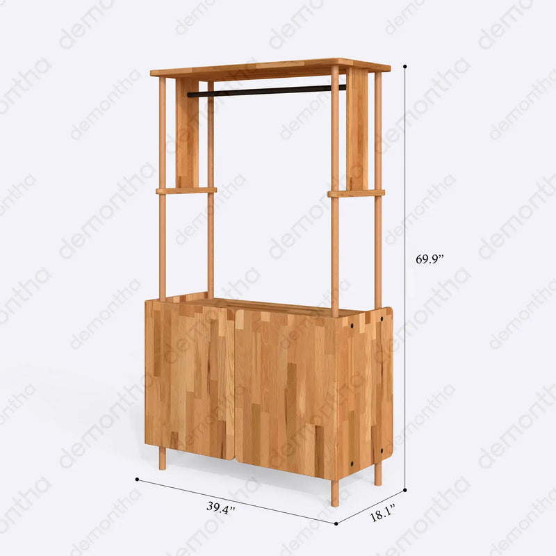 Marceille Solid Wood Clothing Rack with Cabinet – Open Storage Unit