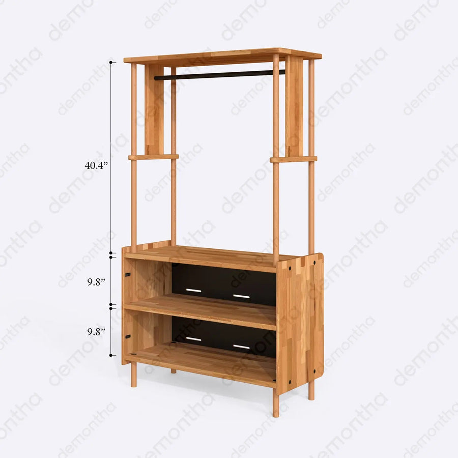 Marceille Solid Wood Clothing Rack with Cabinet – Open Storage Unit Demontha