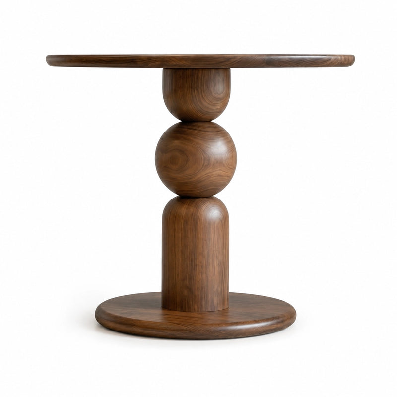 Dorel Round Walnut Dining Table with Sculptural Base – Modern Pedestal Design