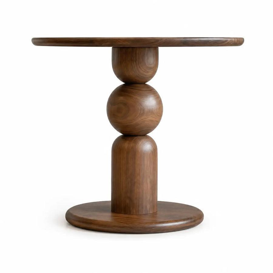 Dorel Round Walnut Dining Table with Sculptural Base – Modern Pedestal Design Mozilya