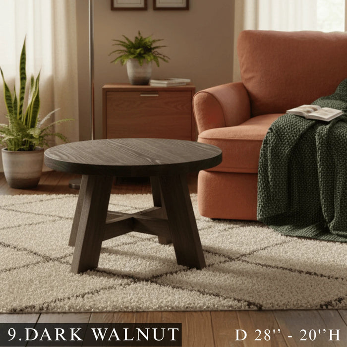 Amber Round Farmhouse Coffee Table - Solid Pine Wood