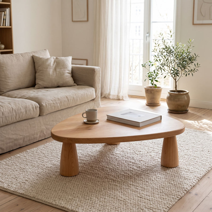 A Sculptural Beech Coffee Table with a Soft Organic Triangle Form