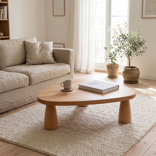 A Sculptural Beech Coffee Table with a Soft Organic Triangle Form