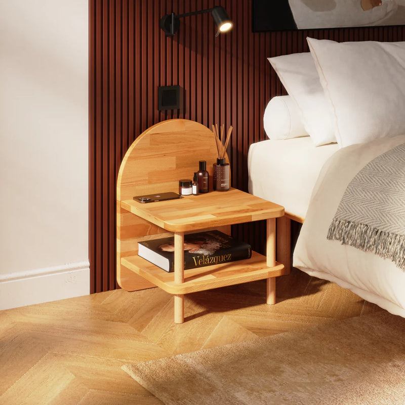 Ales Solid Beech Wood Nightstand | Minimalist Bedside Table