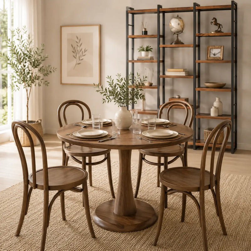 Alya Solid Walnut Sculptural Pedestal Dining Table – Round Modern Design