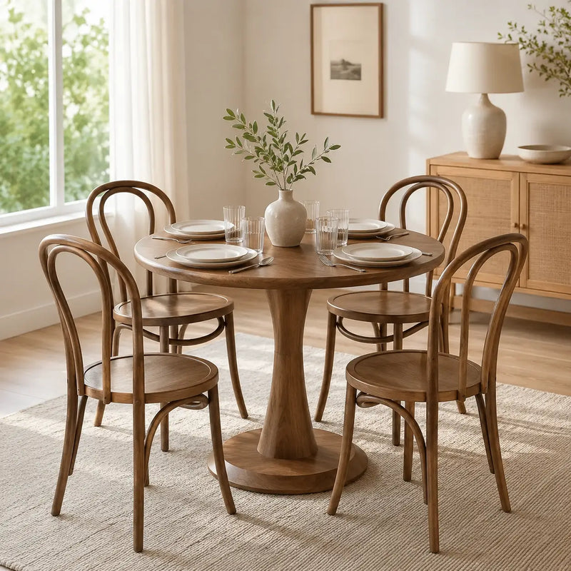 Alya Solid Walnut Sculptural Pedestal Dining Table – Round Modern Design