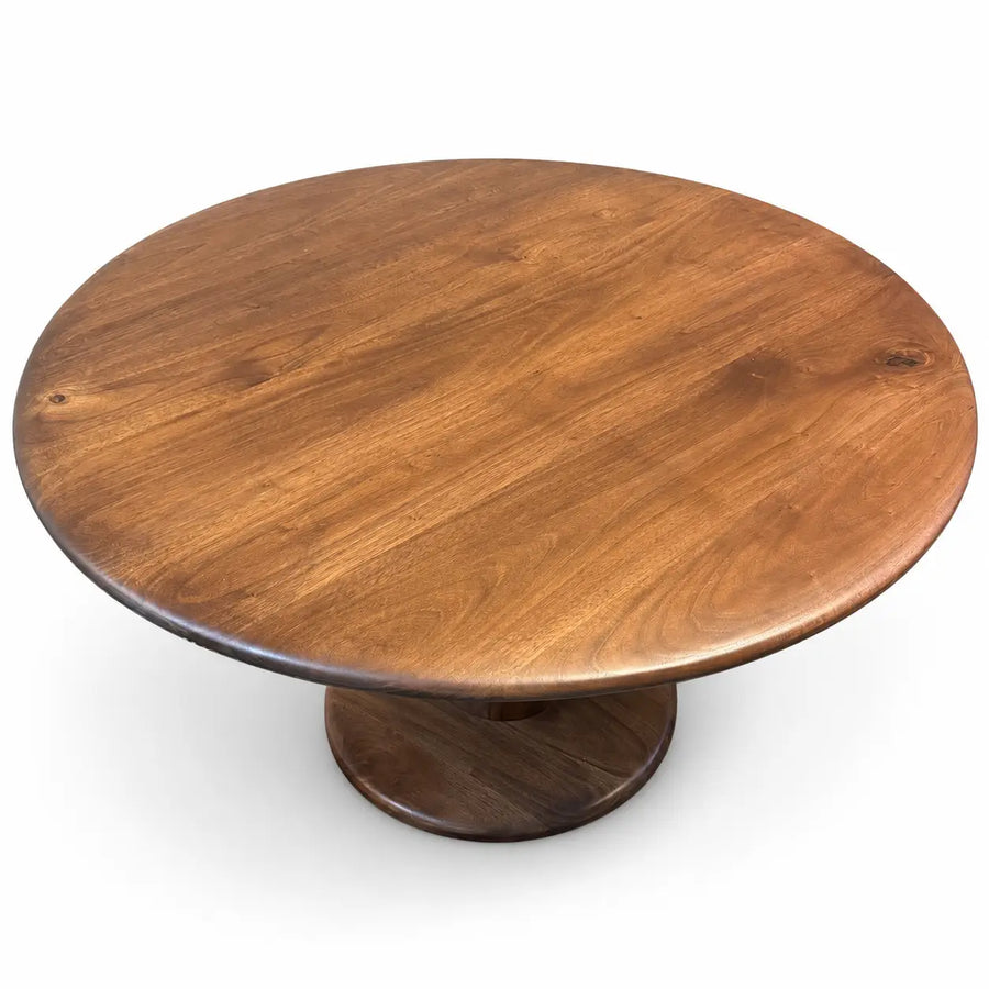 Alya Solid Walnut Sculptural Pedestal Dining Table – Round Modern Design