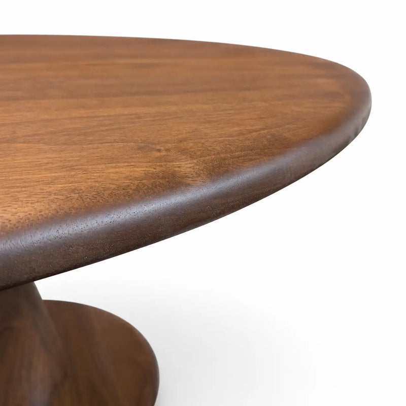Alya Solid Walnut Sculptural Pedestal Dining Table – Round Modern Design
