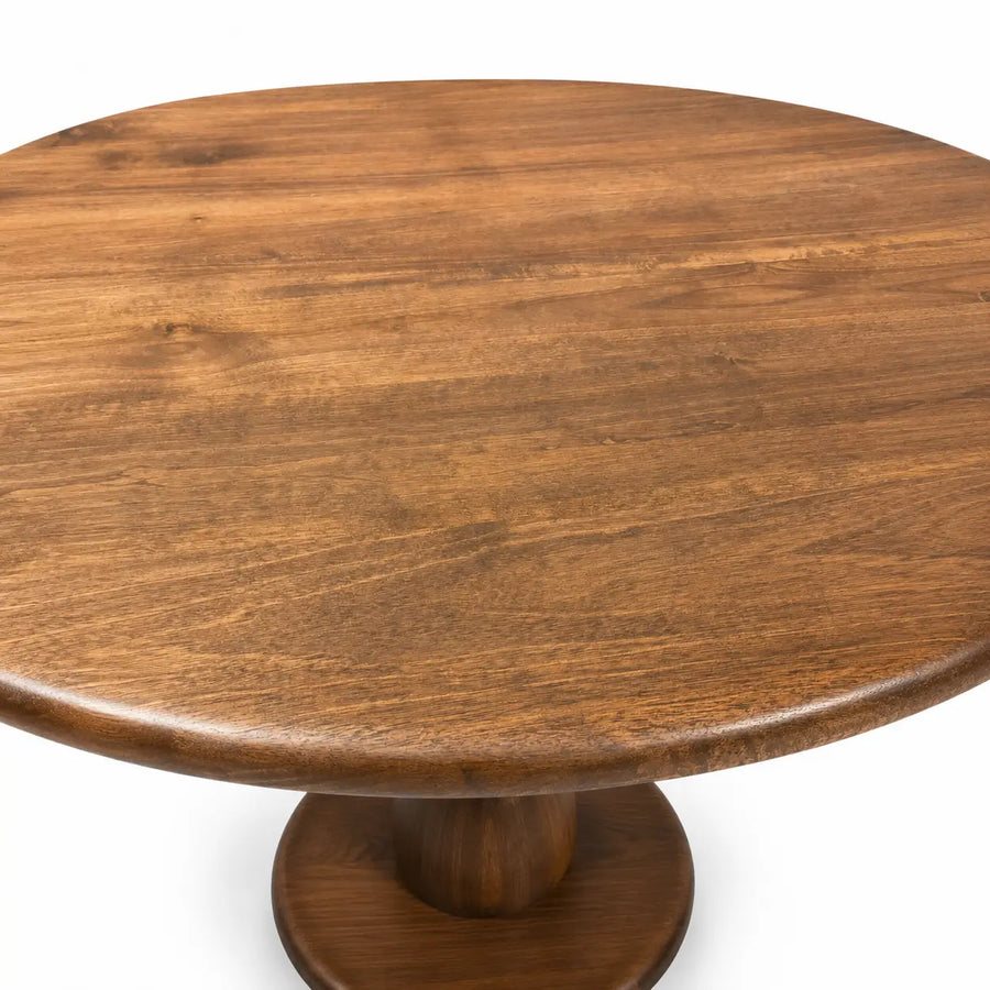 Alya Solid Walnut Sculptural Pedestal Dining Table – Round Modern Design
