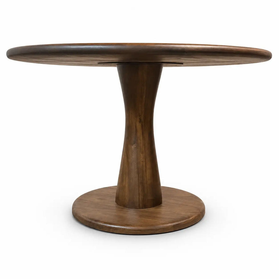 Alya Solid Walnut Sculptural Pedestal Dining Table – Round Modern Design