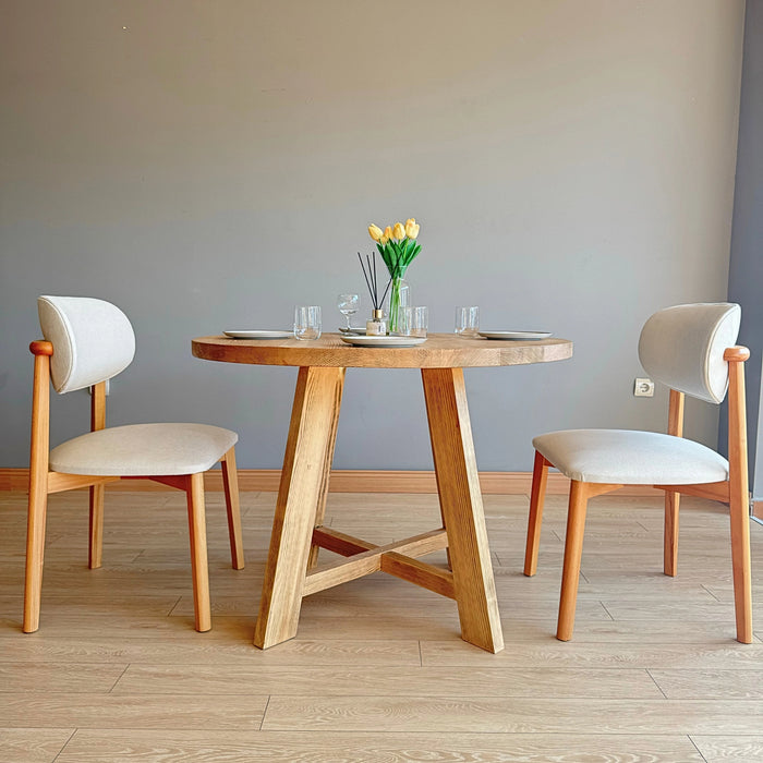 Amber Round Farmhouse Dining Table | Solid Wood Design