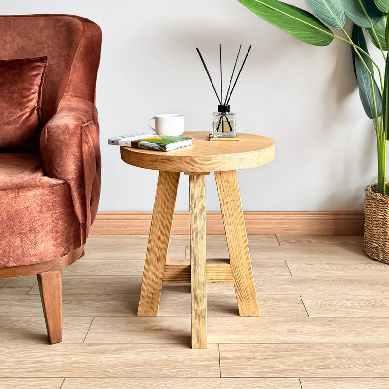 round rustic end table with strong legs