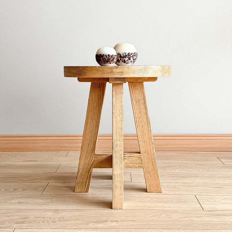 details of the stong leg design of the rustic side table