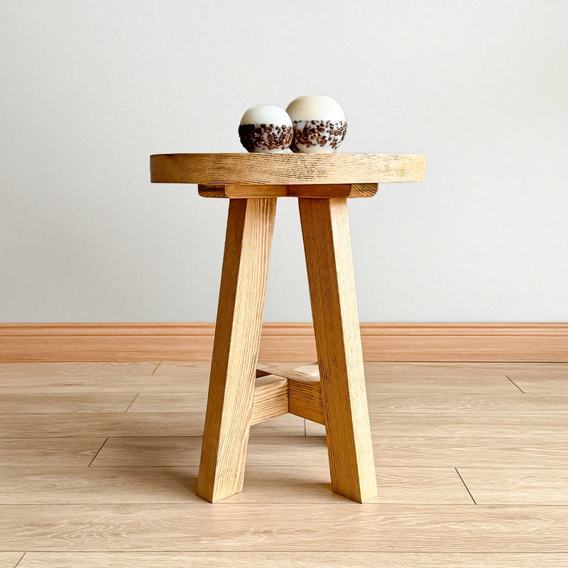 front view of the natural color end table in a rustic style