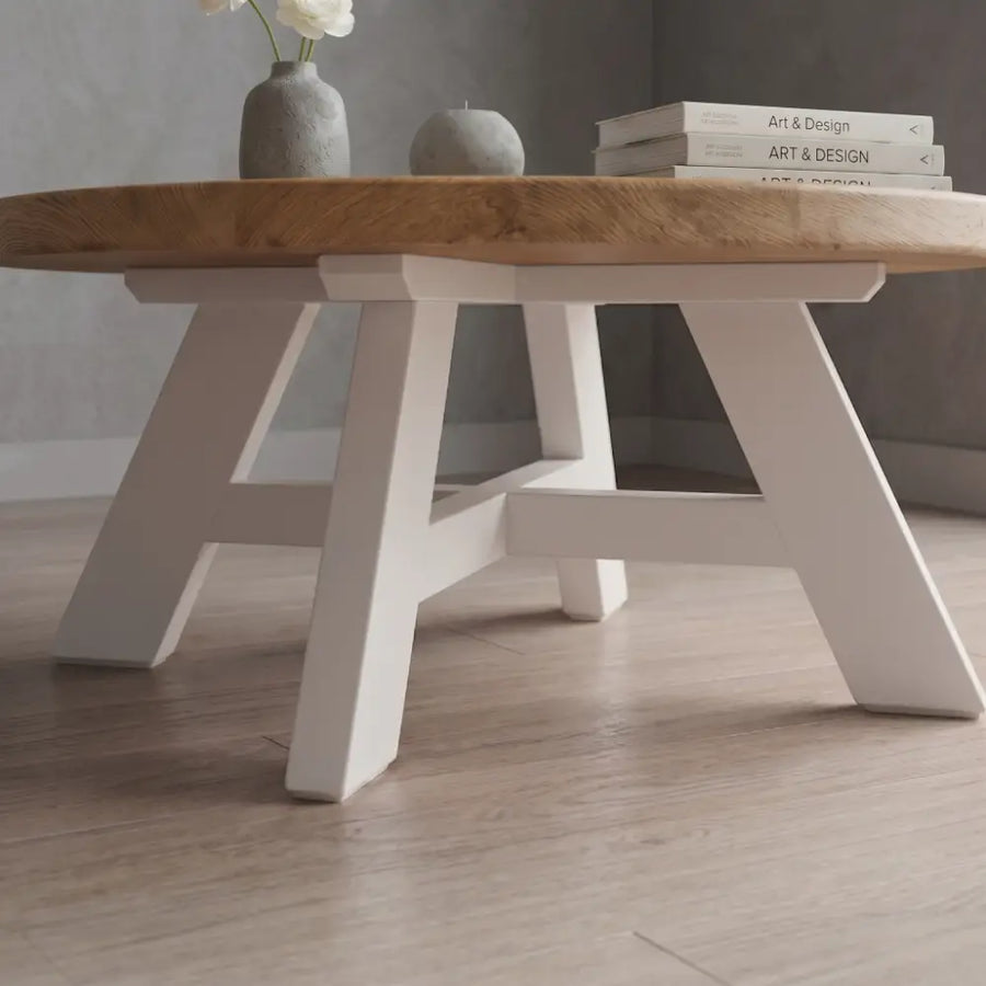 Amber Oak Solid Wood Round Coffee Table – Farmhouse Country Design