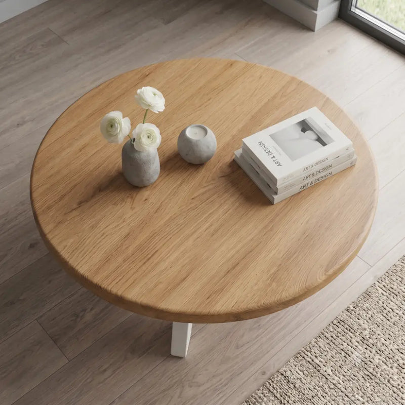 Amber Oak Solid Wood Round Coffee Table – Farmhouse Country Design