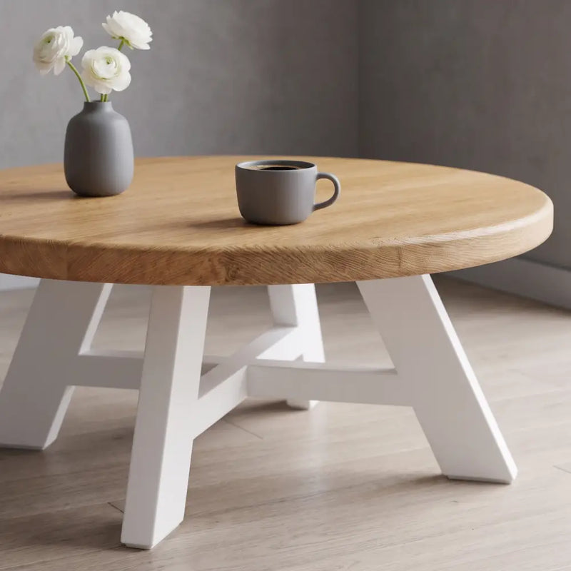 Amber Oak Solid Wood Round Coffee Table – Farmhouse Country Design