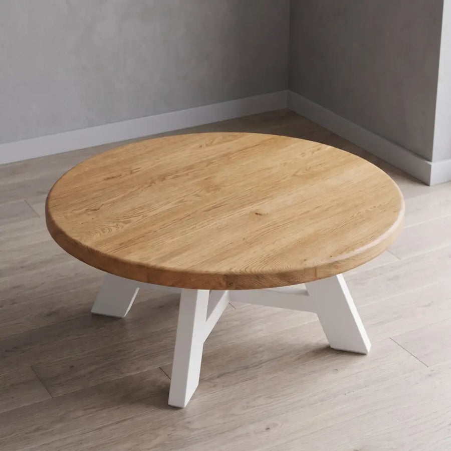 Amber Oak Solid Wood Round Coffee Table – Farmhouse Country Design
