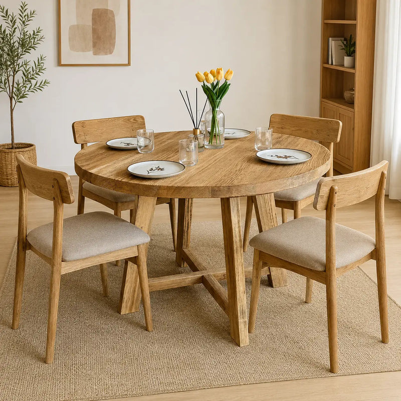 Amber Round Farmhouse Dining Table | Solid Wood Design Mozilya