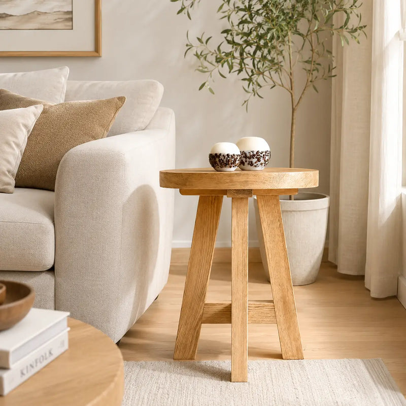 Amber Round Farmhouse Side Table