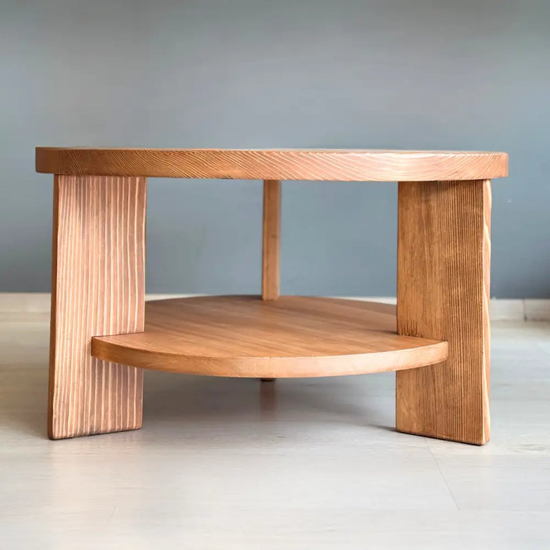 Aola Solid Pine Wood Coffee Table with Storage – Farmhouse Rustic Round Design
