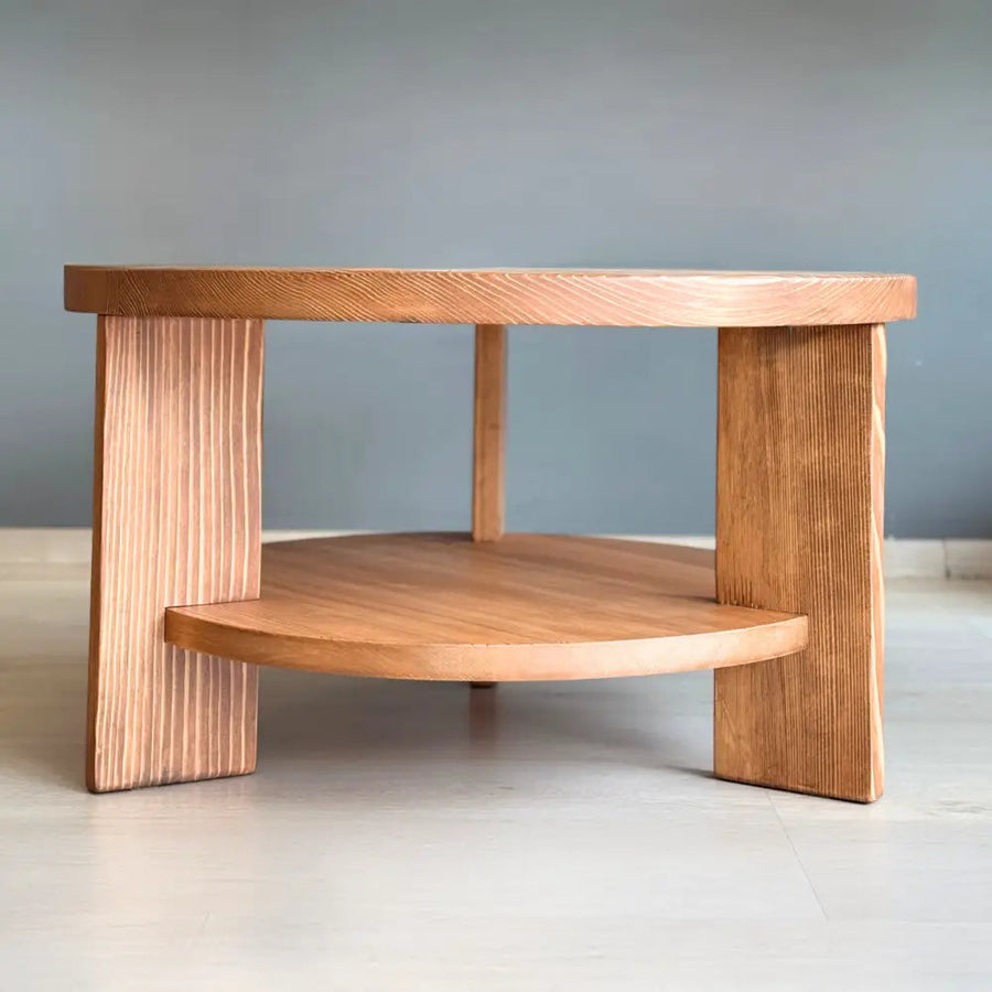 Aola Solid Pine Wood Coffee Table with Storage – Farmhouse Rustic Round Design Mozilya