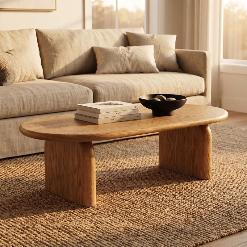 Arden Oval Solid Oak Wood Coffee Table | Sculptural Arched Modern Design
