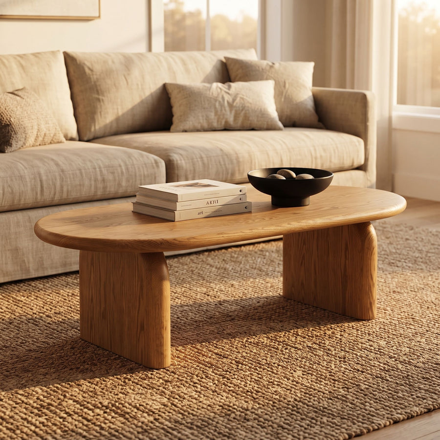 Arden Oval Solid Oak Wood Coffee Table | Sculptural Arched Modern Design